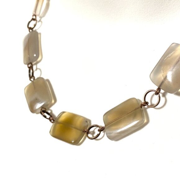 Geometric Earthy Agate Necklace, Rustic Genuine Gemstone Copper Link Necklace - Picture 5 of 12